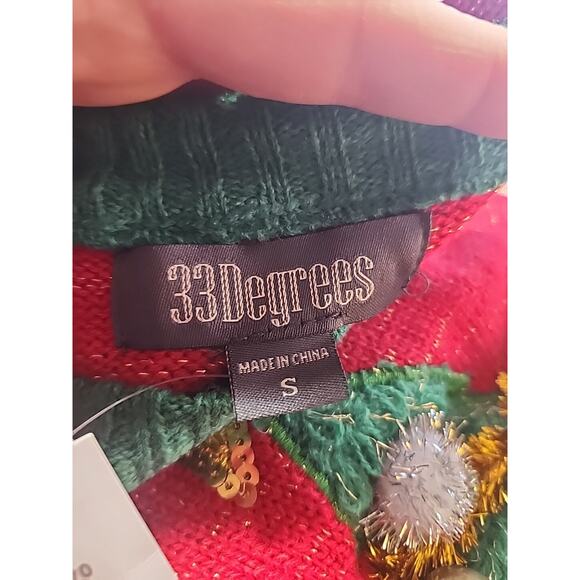 Kohl's Ugly Christmas Sweater 33 Degrees sz S Red & Green Bells Pom Poms - Picture 7 of 9